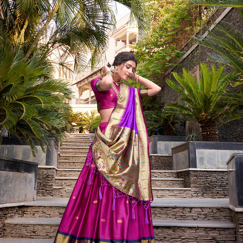 Pink Color Zari Weaving Work Jacquard Silk(Paithani) Lehenga Choli