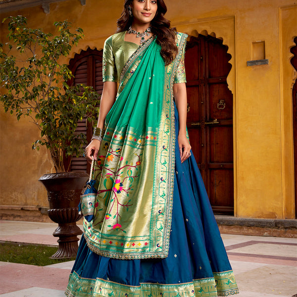 Navy Blue Color Paithani Lehenga