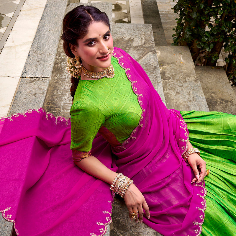 Parrot Color Zari Weaving Work Poly Cotton Lehenga Choli