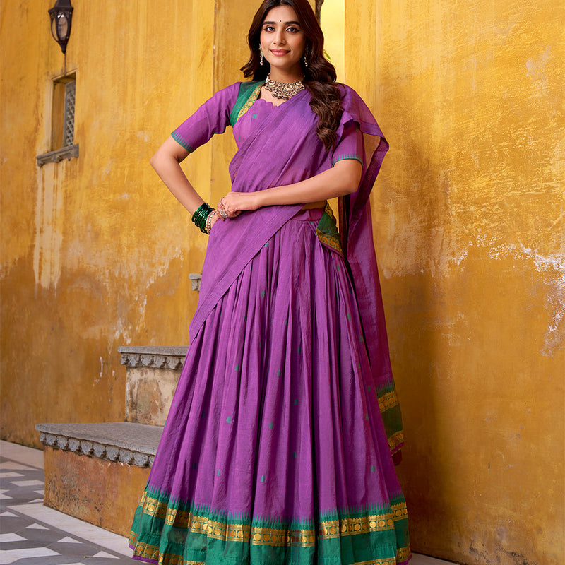Purple Color Zari Weaving Work Chanderi Lehenga Choli