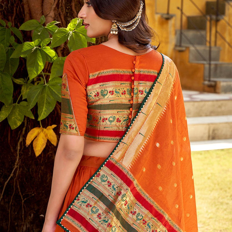 Orange color Chanderi Ghaghra Choli