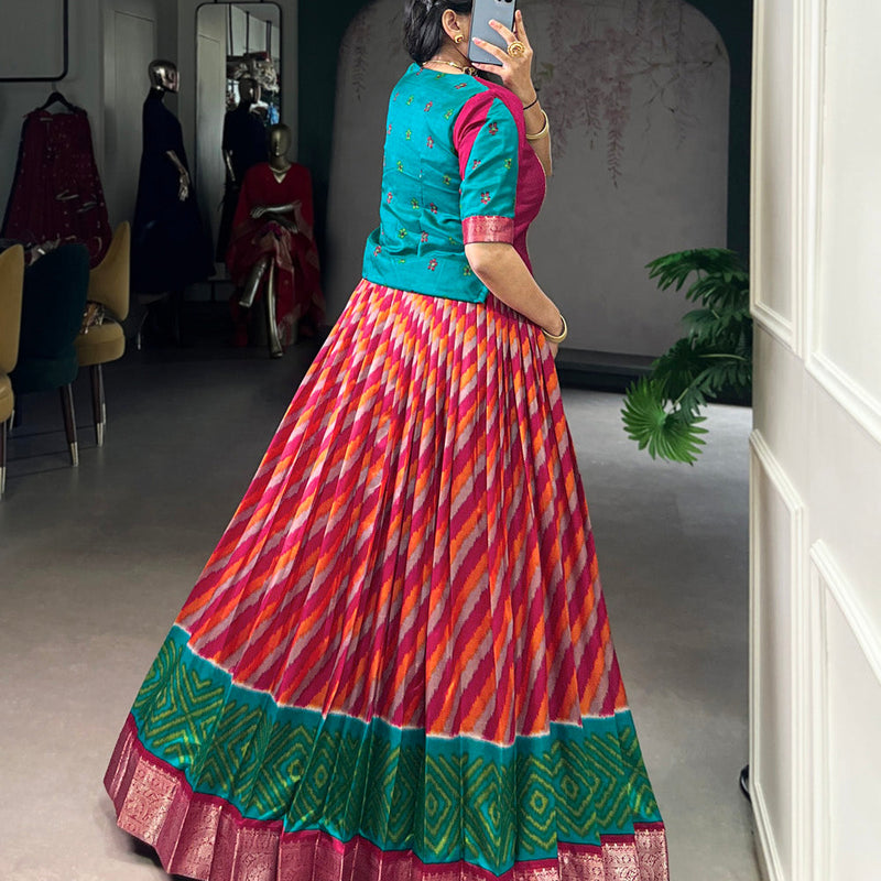 Red Color Leheriya Print With Zari Weaving Work Tasar Silk Co-Ord Set