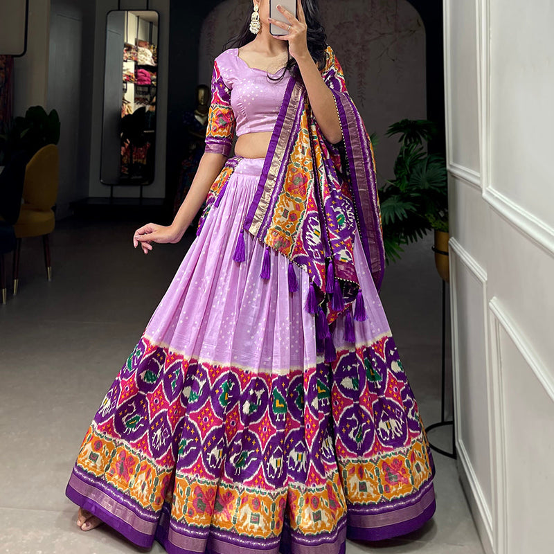 Lavender Color Patola Print With Foil Work Tussar Silk Lehenga Choli