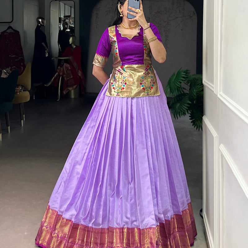 Lavender Color Zari Weaving Work Cotton Silk Co-Ord Set