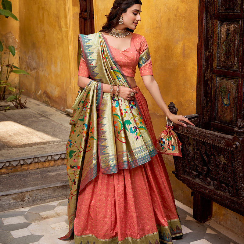 Peach Color Paithani Lehenga