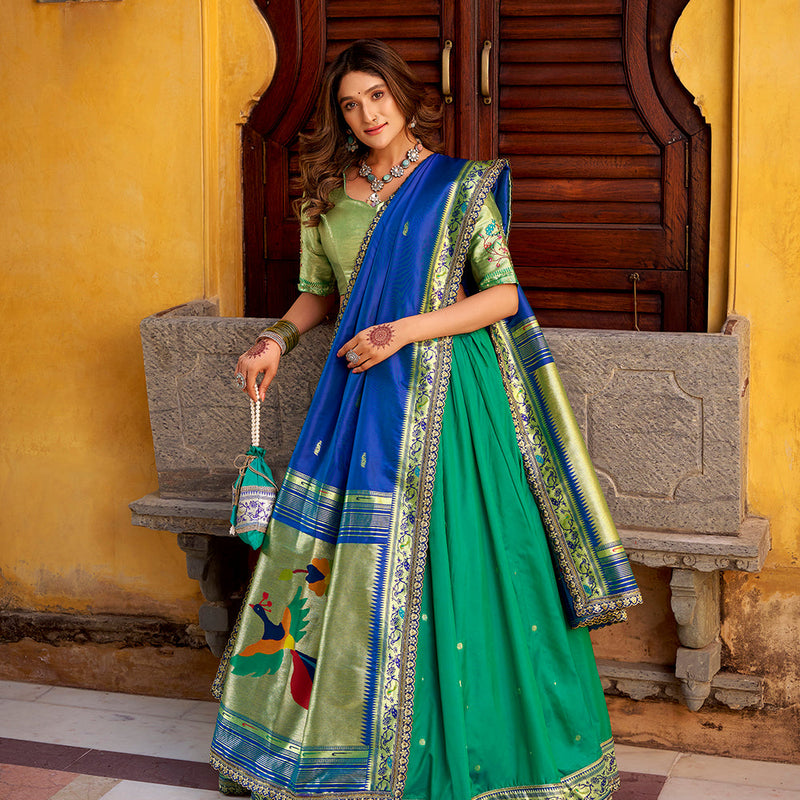 Teal Color Paithani Lehenga
