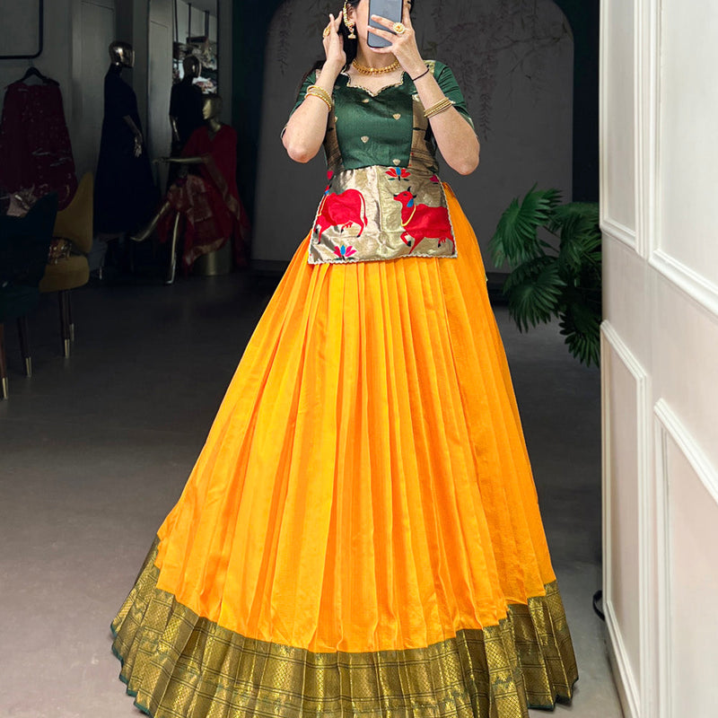 Mustard Color Zari Weaving Work Cotton Silk Co-Ord Set