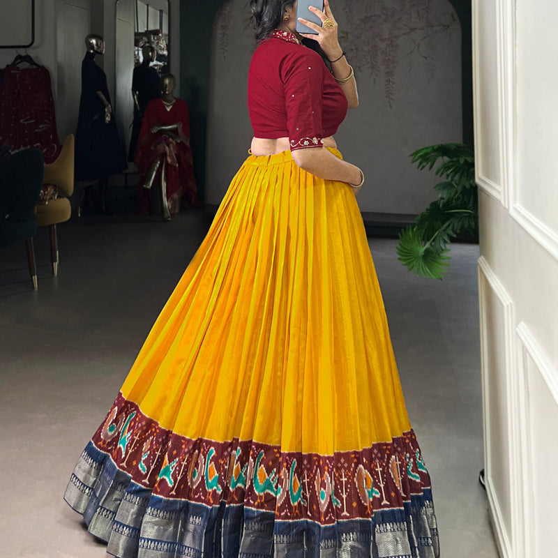 Mustard Color Printed With Zari Weaving Work Poly Cotton Co-ord Set