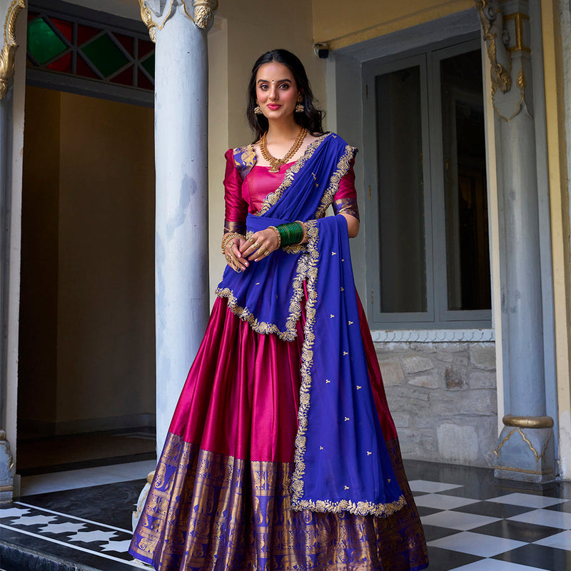 Pink Color Zari Weaving Work Narayan Pattu Lehenga Choli