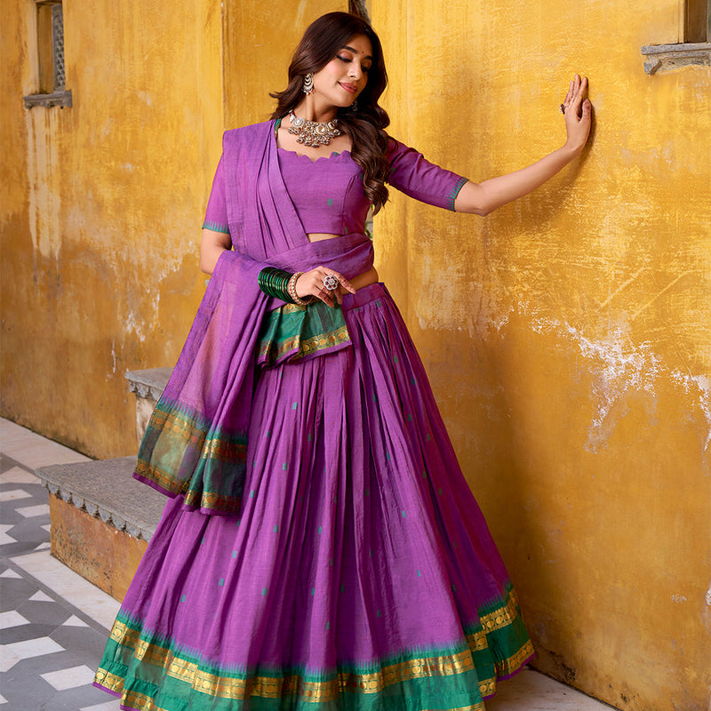 Purple Color Zari Weaving Work Chanderi Lehenga Choli