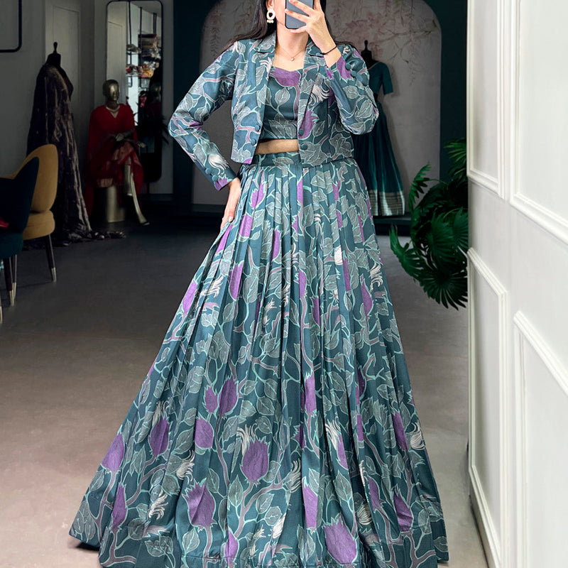 Teal Blue Color Tasar Silk Co-ord Set