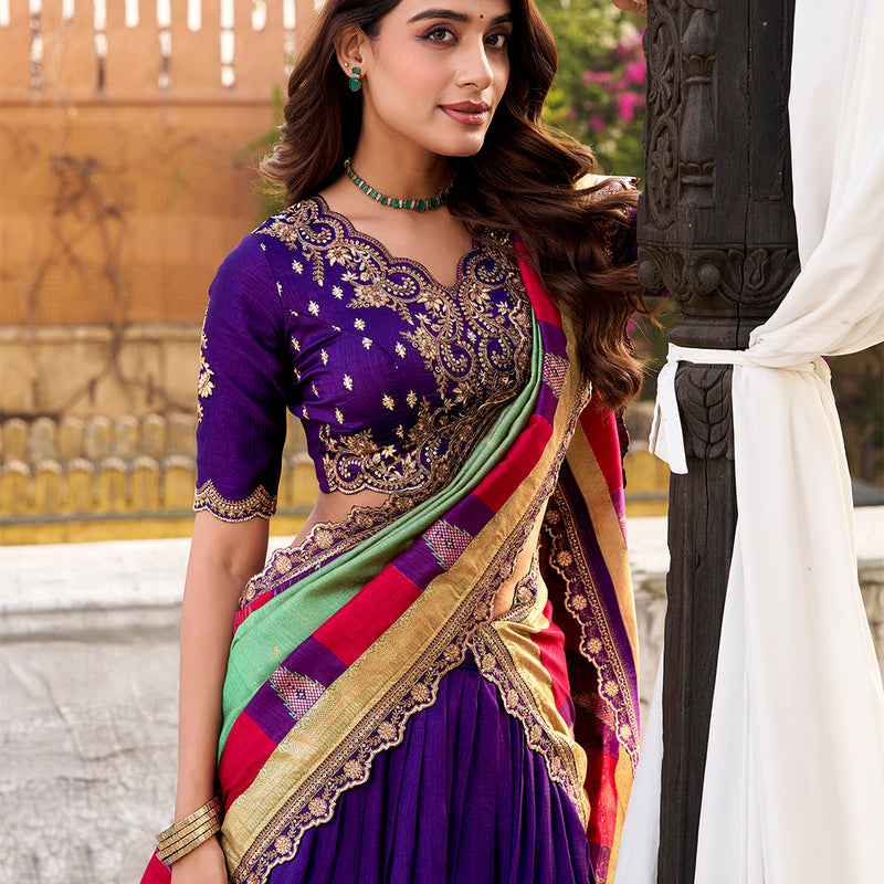 Purple Color Vichitra Silk Lehenga