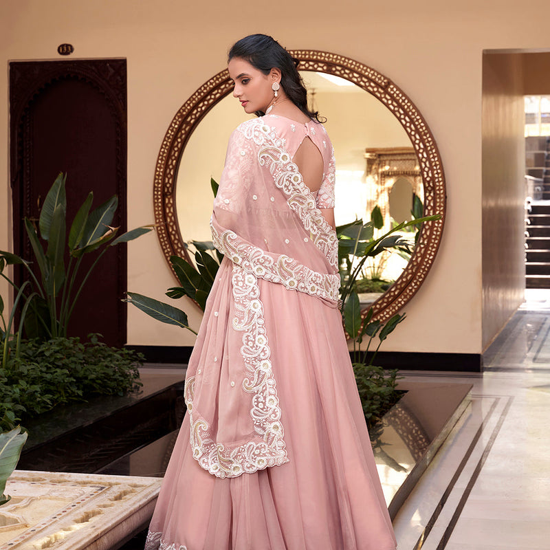Pastel Pink Color Pearl Coding And Sequins Embroidery Work Weone Silk Lehenga Choli