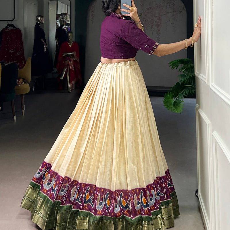 Off White Color Printed With Zari Weaving Work Poly Cotton Co-ord Set