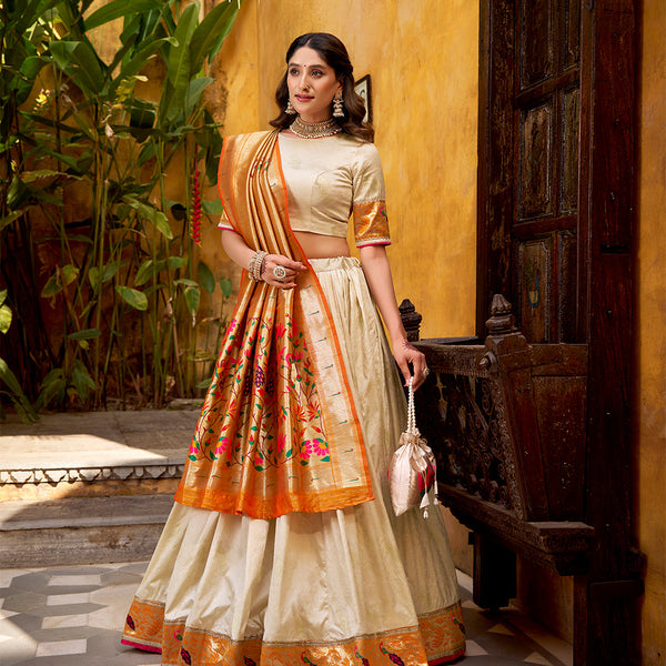 Off White Color Paithani Lehenga