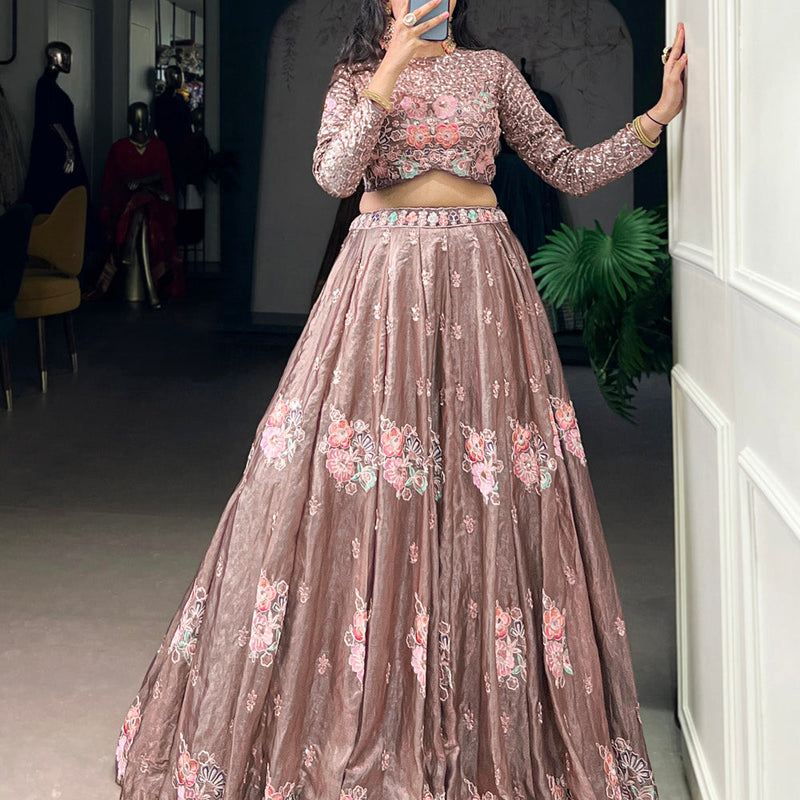 Onion Color Sequince And Thread Embroidery Work Fendi Co-Ord Set