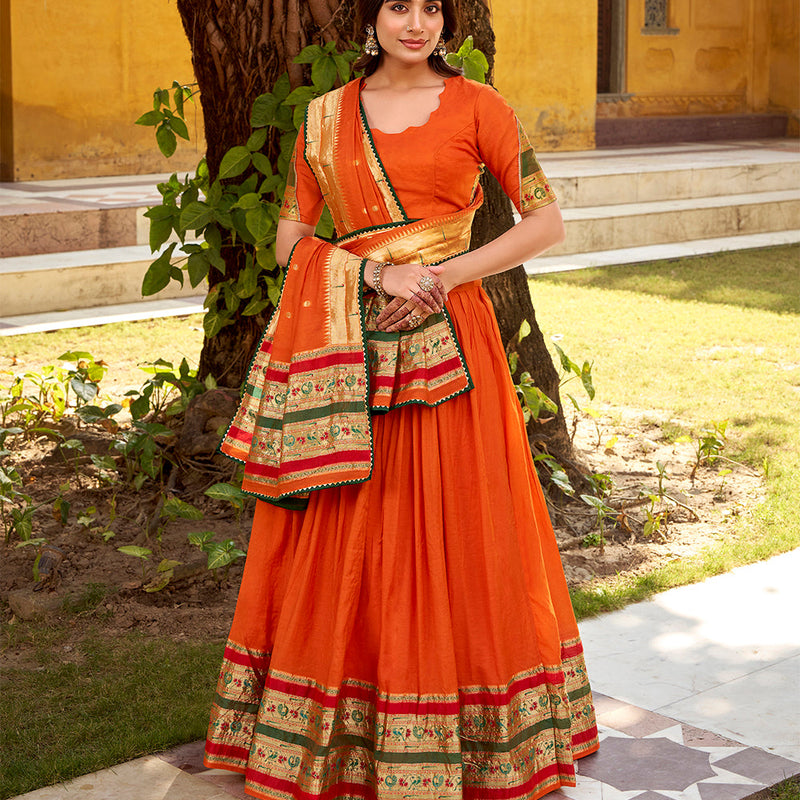 Orange color Chanderi Ghaghra Choli