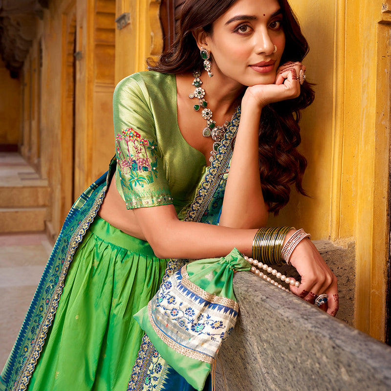 Parrot Color Paithani Lehenga