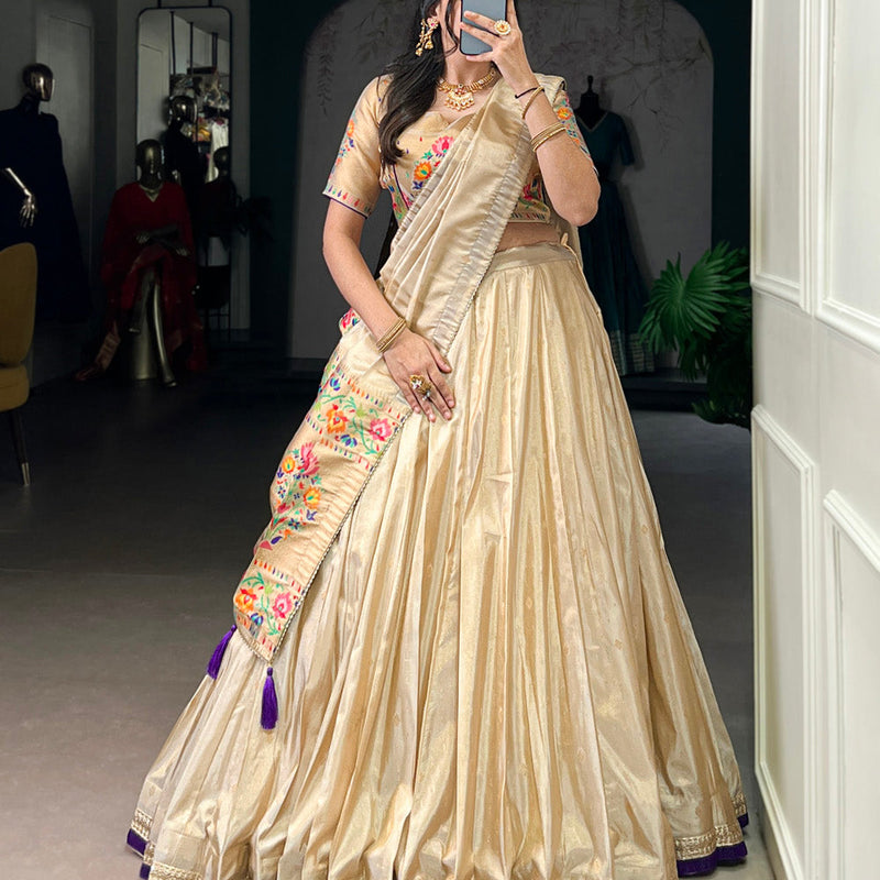 Purple Color Zari Weaving Work Shimmer Lehernga Choli