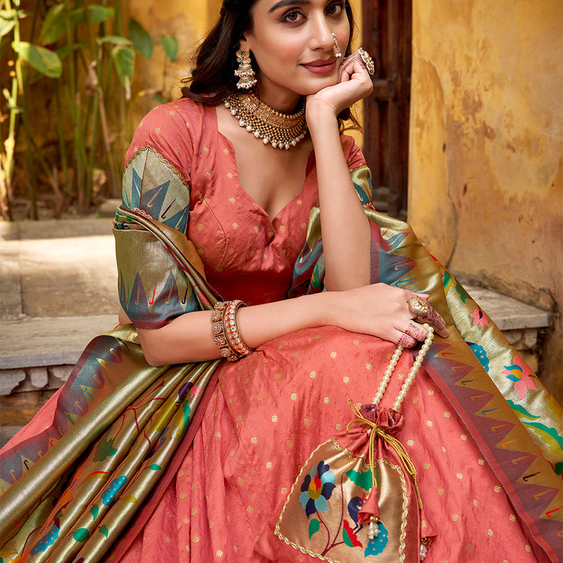 Peach Color Paithani Lehenga