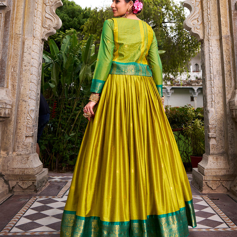 Parrot Color Zari Weaving Work Poly Cotton Lehenga Choli