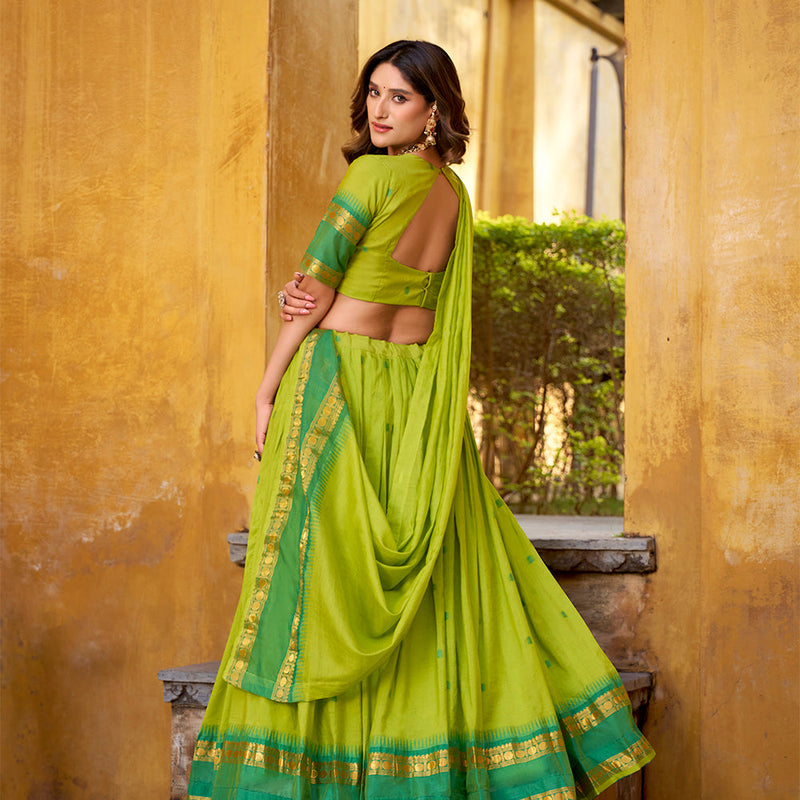 Parrot Color Zari Weaving Work Chanderi Lehenga Choli