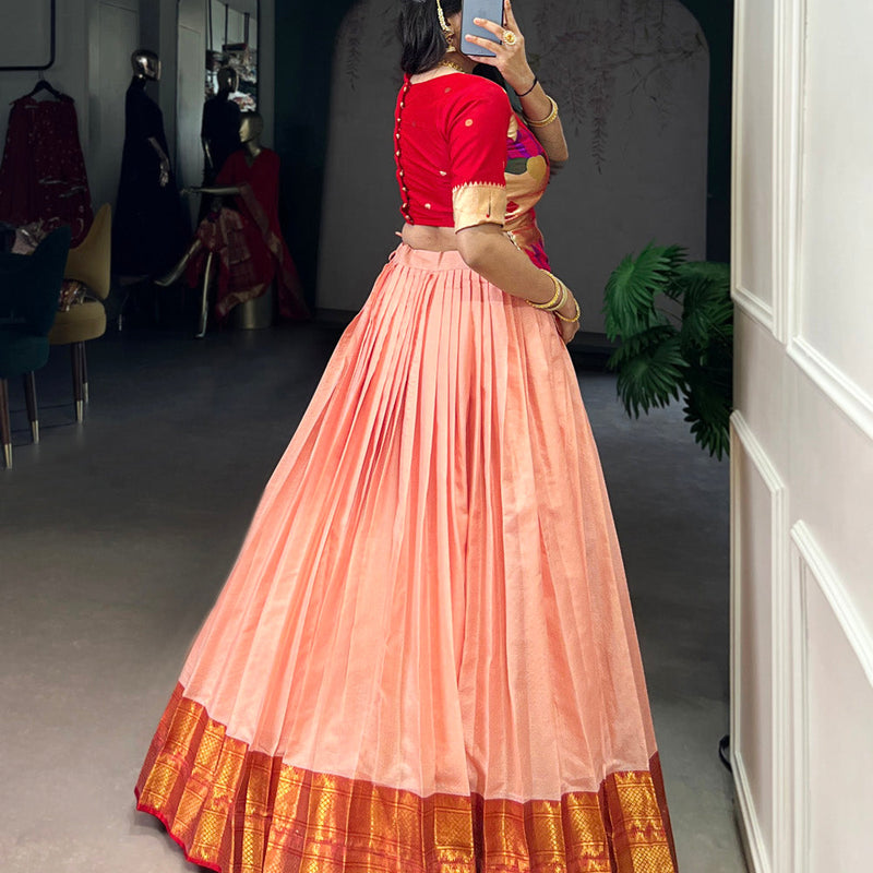 Peach Color Zari Weaving Work Cotton Silk Co-Ord Set