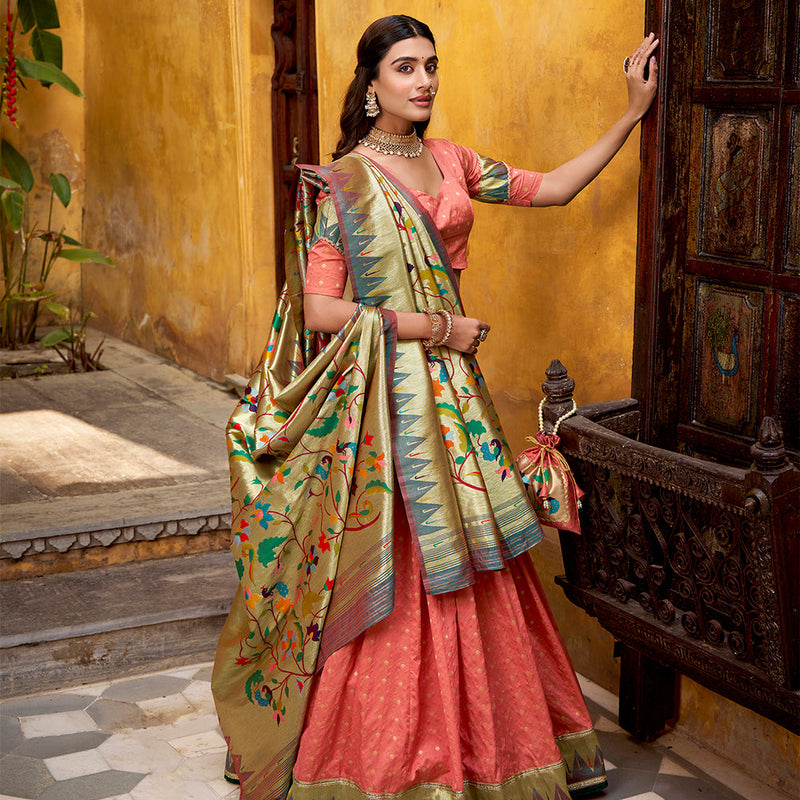 Peach Color Paithani Lehenga
