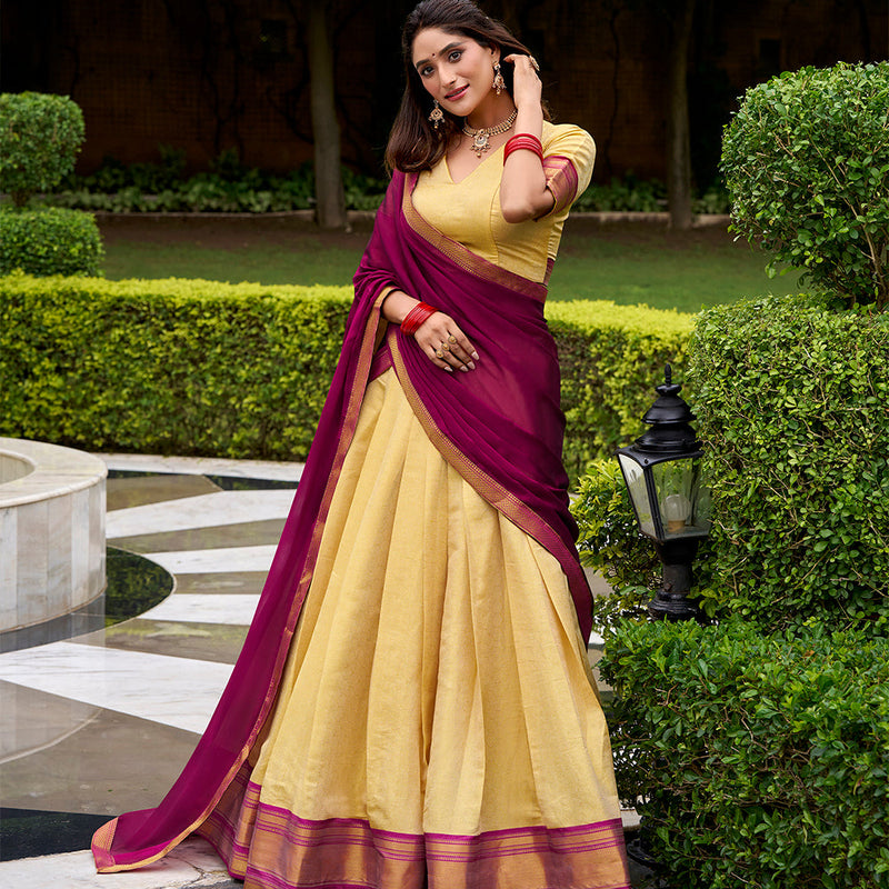 Pink Color Zari Weaving Work Kanchipuram Lehenga Choli