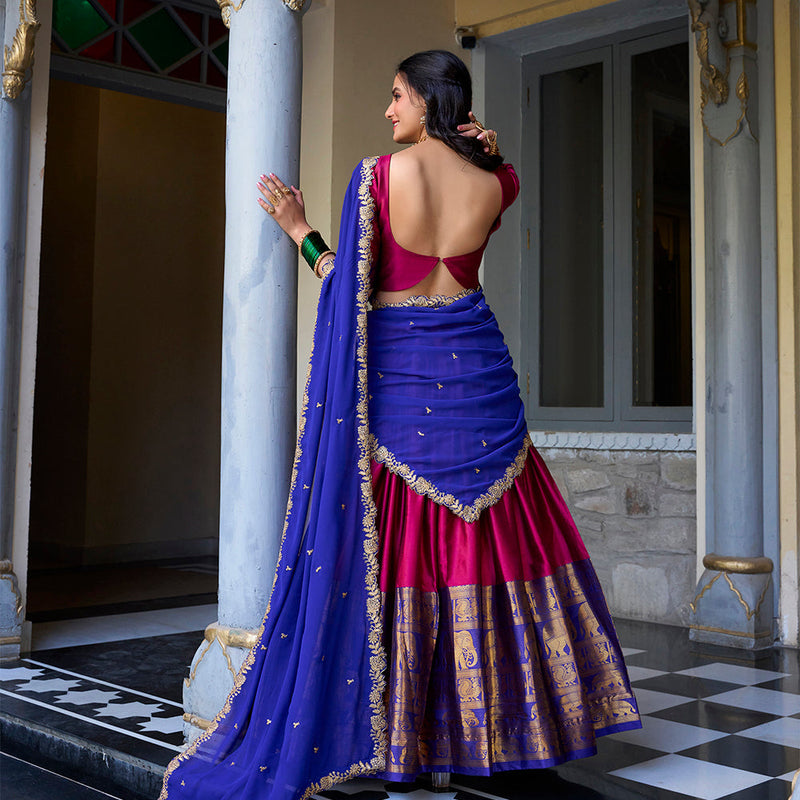 Pink Color Zari Weaving Work Narayan Pattu Lehenga Choli