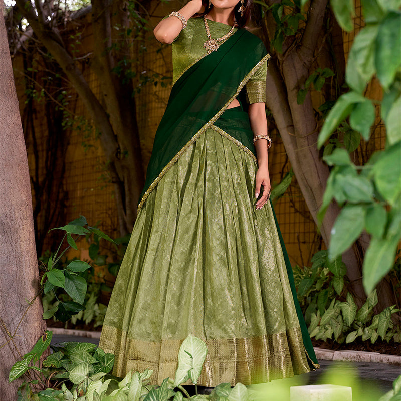 Pista Color Zari Weaving Work Dupion Silk Lehenga Choli