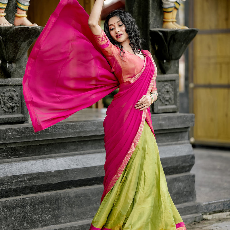 Pista Color Zari Weaving Work Kanchipuram South Culture