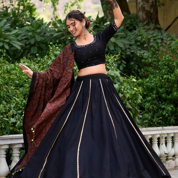 Balck Color Plain With Gota Patti Cotton Traditional Lehenga Choli