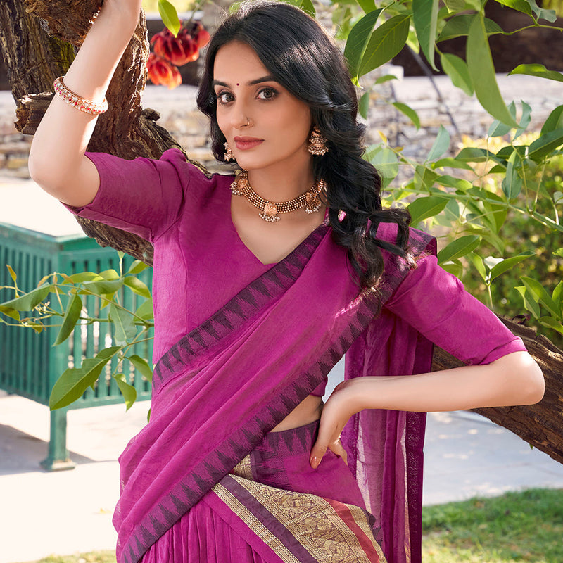 Pink Color Plain With Zari Weaving Work Chanderi Silk Lehenga Choli