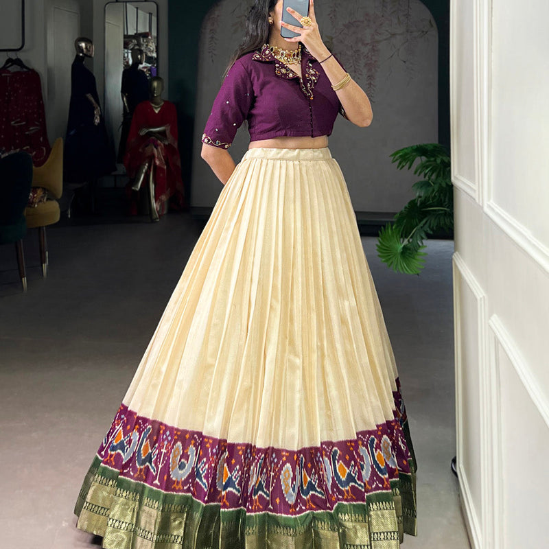 Off White Color Printed With Zari Weaving Work Poly Cotton Co-ord Set