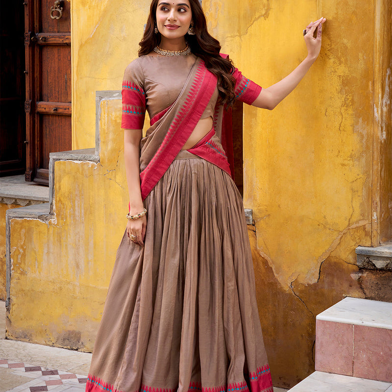 Chiku Color Thread Work With Chanderi Lehenga