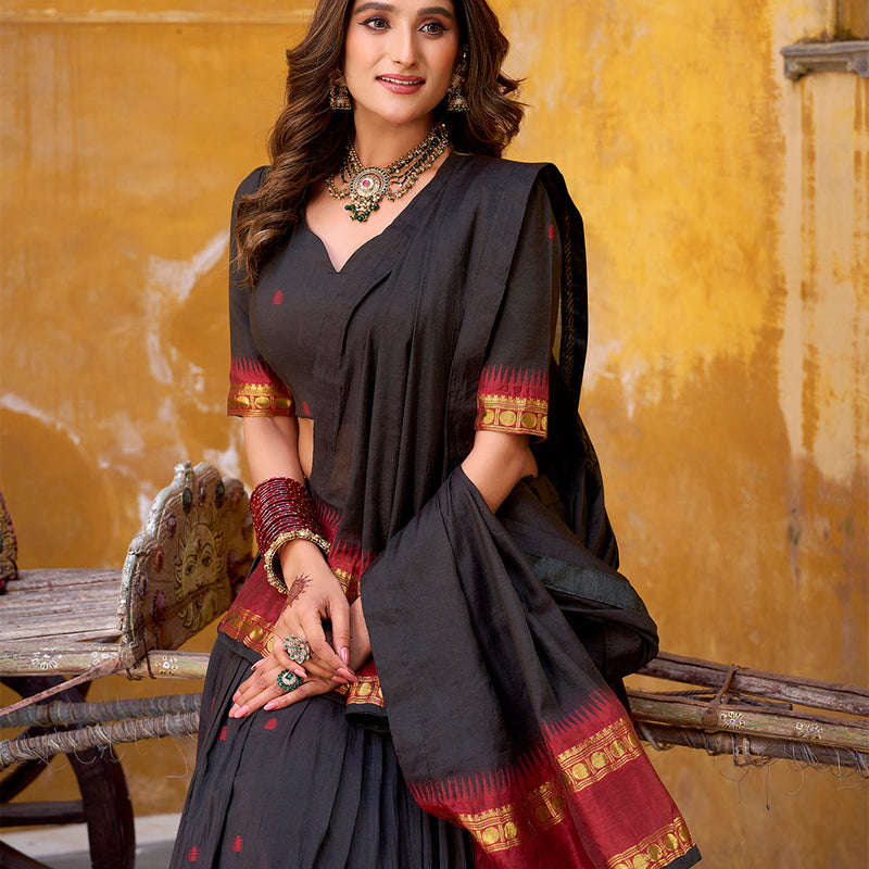 Black Color Zari Weaving Work Chanderi Lehenga Choli