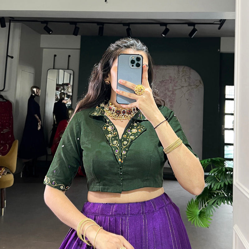 Purple Color Printed With Zari Weaving Work Poly Cotton Co-ord Set
