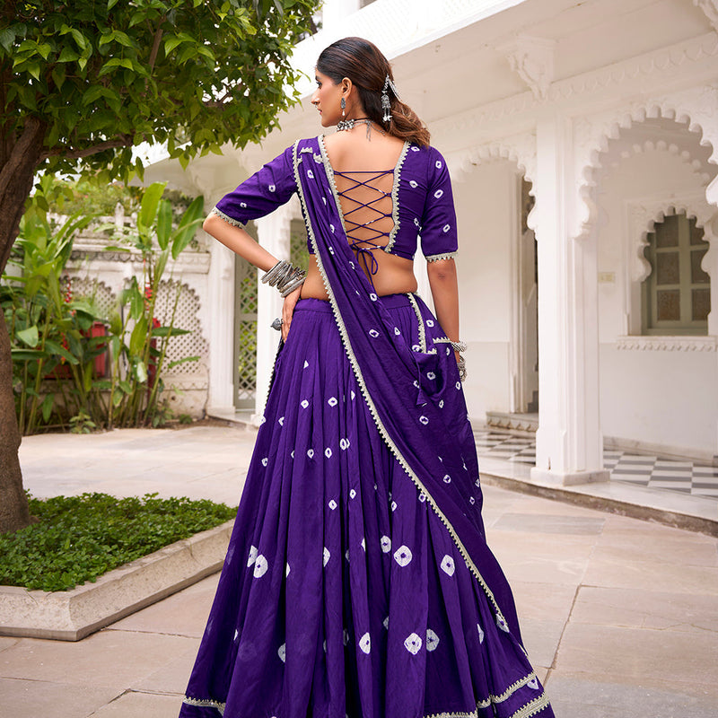 Purple Color Bandhej Print With Lace Touch Up Chanderi Chaniya Choli