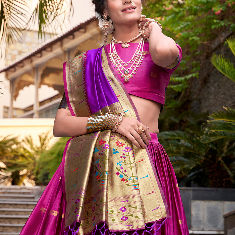 Pink Color Zari Weaving Work Jacquard Silk(Paithani) Lehenga Choli