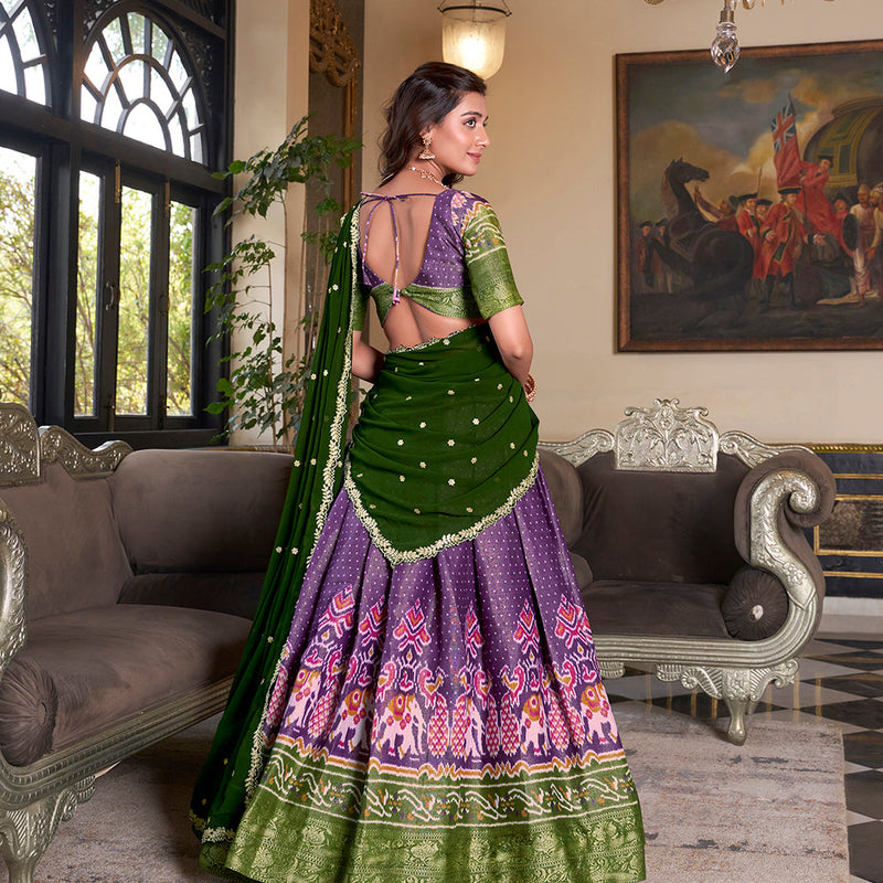 Purple Color Printed With Zari Weaving Work Kanchipuram Lehenga Choli