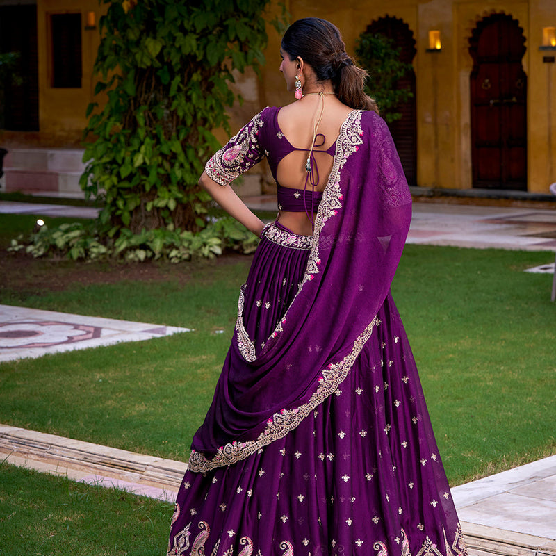 Purple Color Sequince And Thread Embroidery Work Rangoli Crush Lehenga Choli