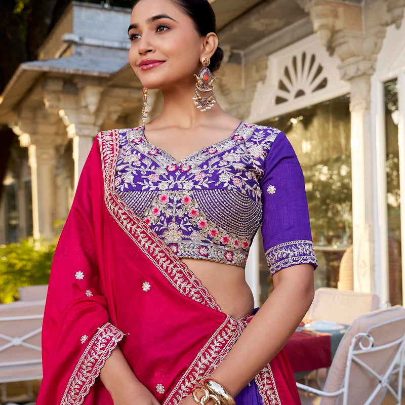Purple Color Sequins And Thread Embroidery Work Vichitra Silk Lehenga Choli