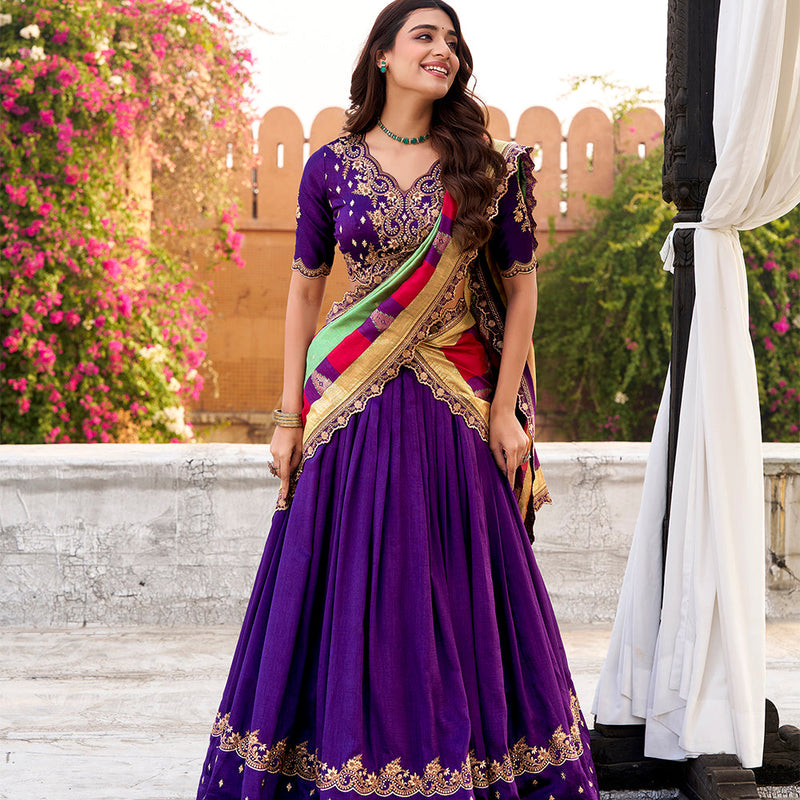 Purple Color Vichitra Silk Lehenga