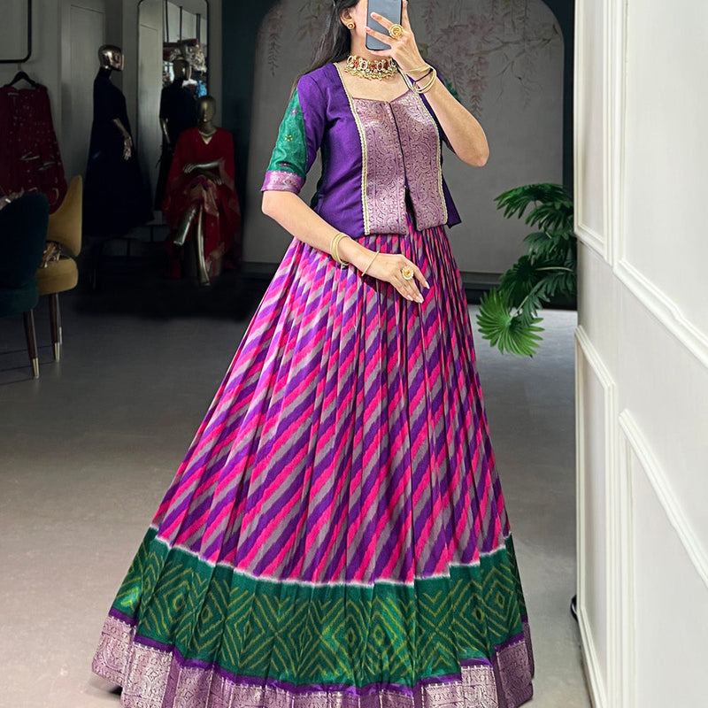 Purple Color Leheriya Print With Zari Weaving Work Tasar Silk Co-Ord Set