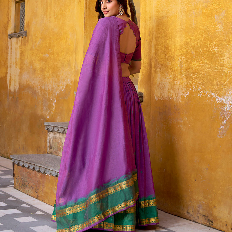 Purple Color Zari Weaving Work Chanderi Lehenga Choli