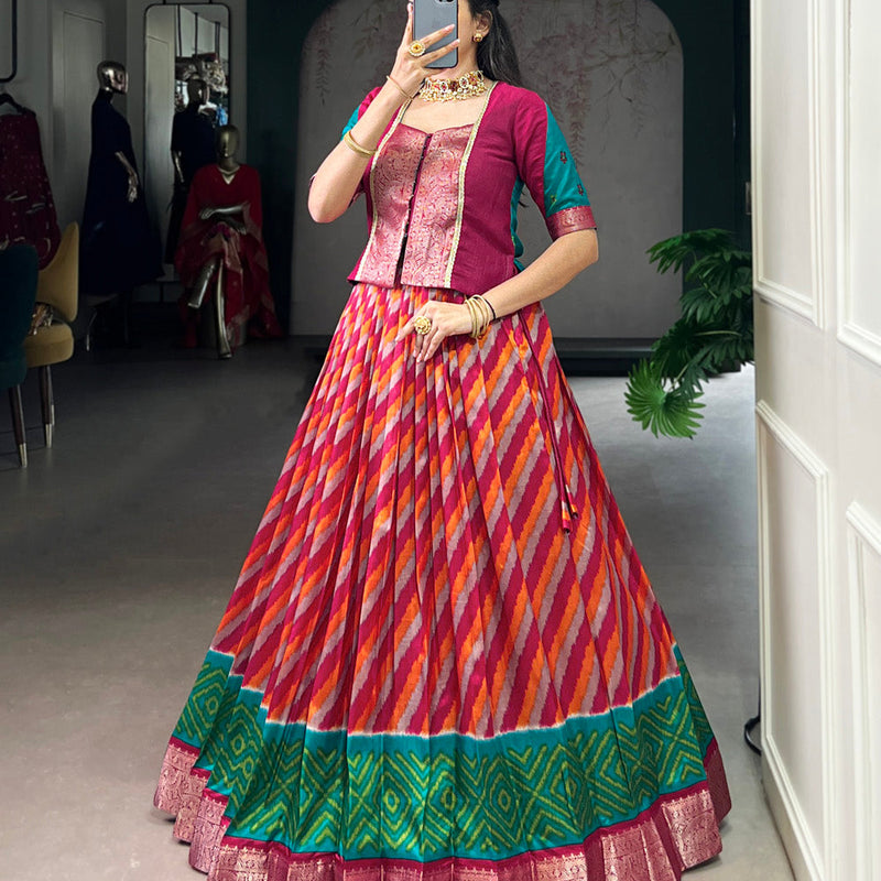Red Color Leheriya Print With Zari Weaving Work Tasar Silk Co-Ord Set