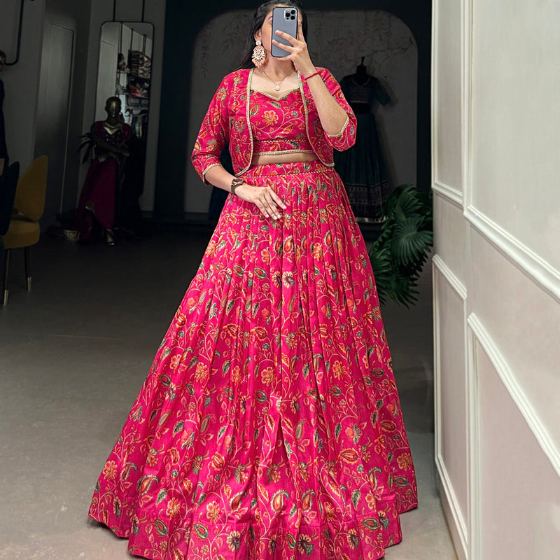 Pink Color Floral Print With Gota Patti Touch up Tasar Silk Two piece Chaniya Choli