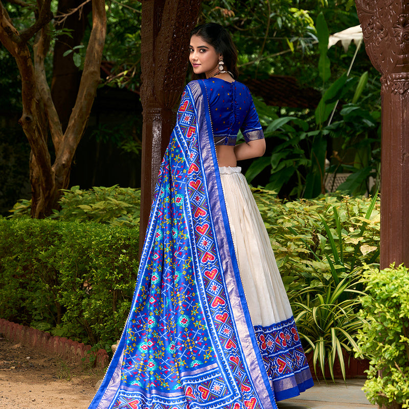 Royal Blue Color Patola Print With Tasar Silk Lehenga Choli
