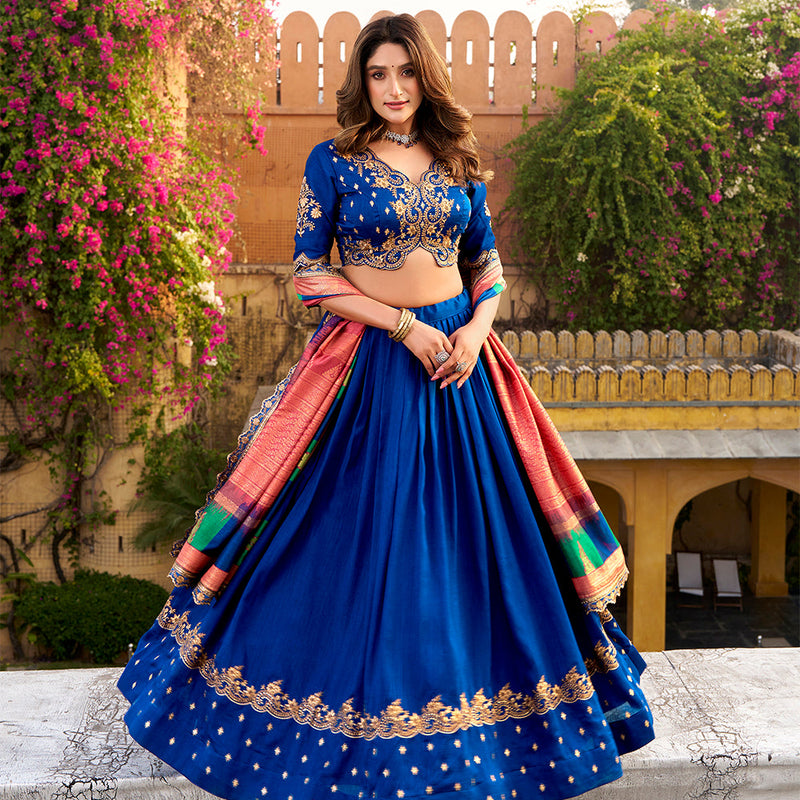 Royal Blue Color Vichitra Silk Lehenga